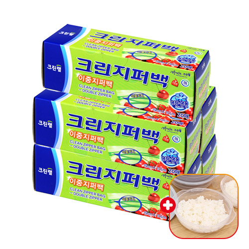 크린랩 크린랲 지퍼백 5개+가쯔전자렌지용기 일회용품 - 비닐팩/슬라이드/스탠딩/스탠드 PVC 미니/대형/소형 사료소분 육수보관봉지 항균 이중 저장봉투 냉동실 냉장고정리/수납 10,900원