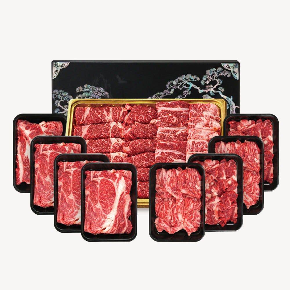 고기생각 부산 호텔 투뿔 한우선물세트 구이용 3.2kg 꽃등심 갈비살 제비추리 투플 투쁠 소고기세트, 1개 416,000원