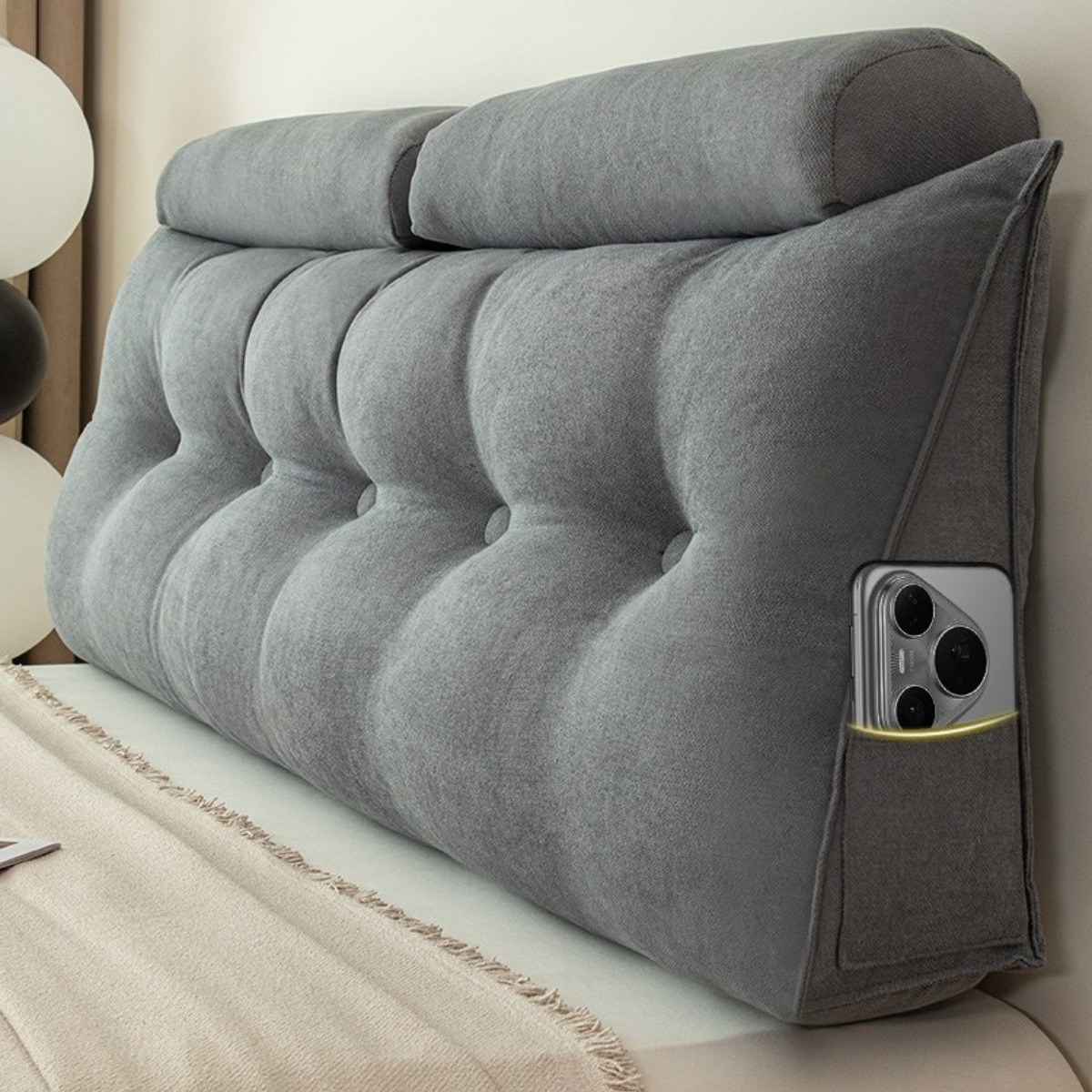 Yopence 고급스러운 삼각 등받이쿠션 초대형 침대헤드쿠션 침대용 헤드쿠션 롱 허리쿠션, 그레이 48,400원