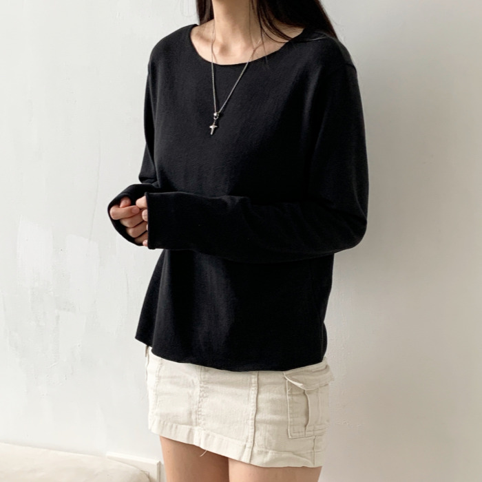 라라온 여성용 보트넥 심플 면 혼방 니트 티셔츠 25TSP3461 21,900원