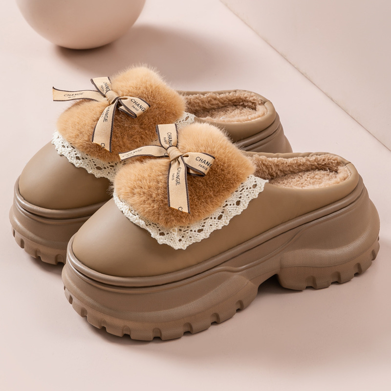 Salimm 여성 발편한 7cm 리본 레이스 미끄럼방지 키높이 털 기모 슬리퍼 19,980원