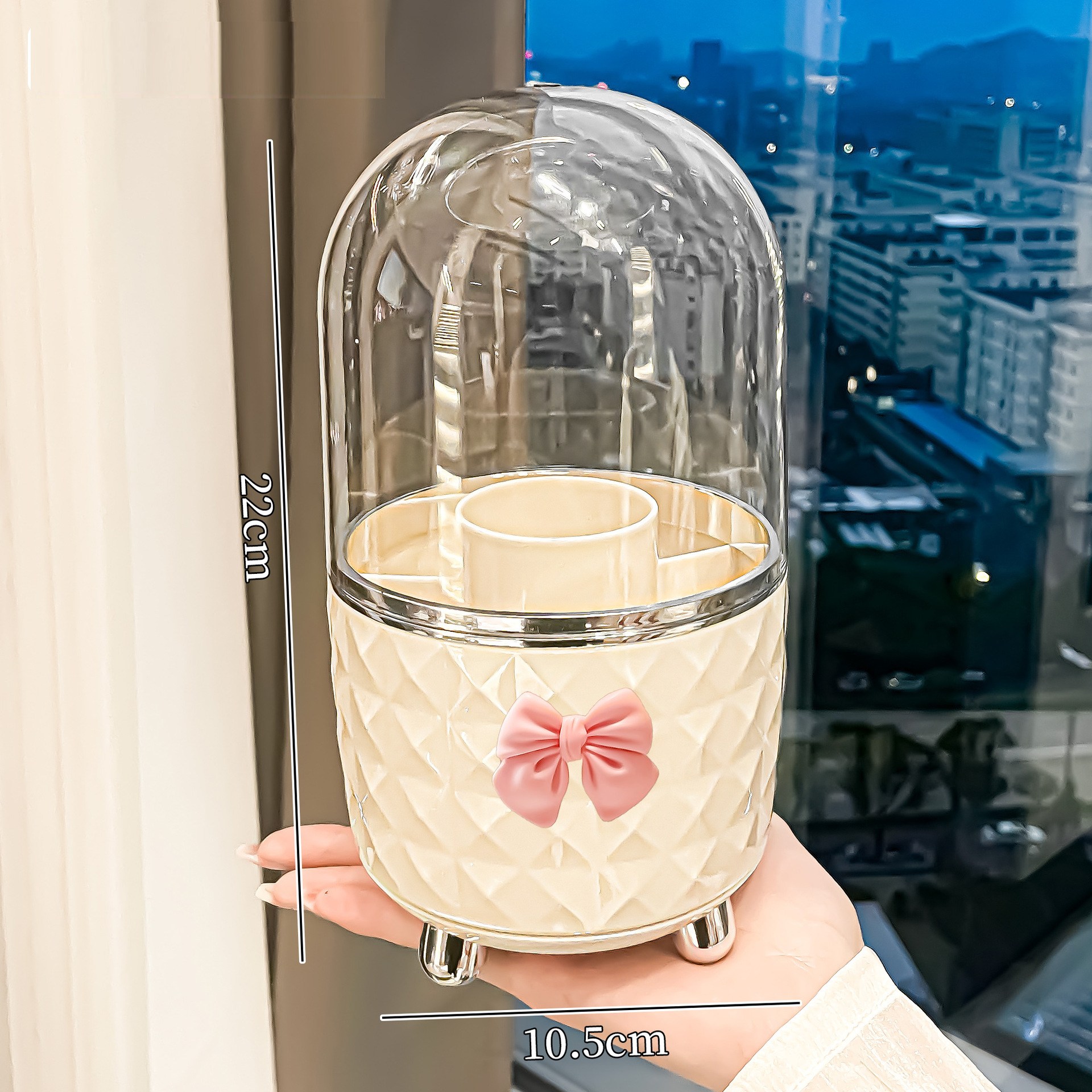 체리닷컴 먼지차단 뚜껑있는 회전 브러쉬 정리함, 1개, 크림 13,500원