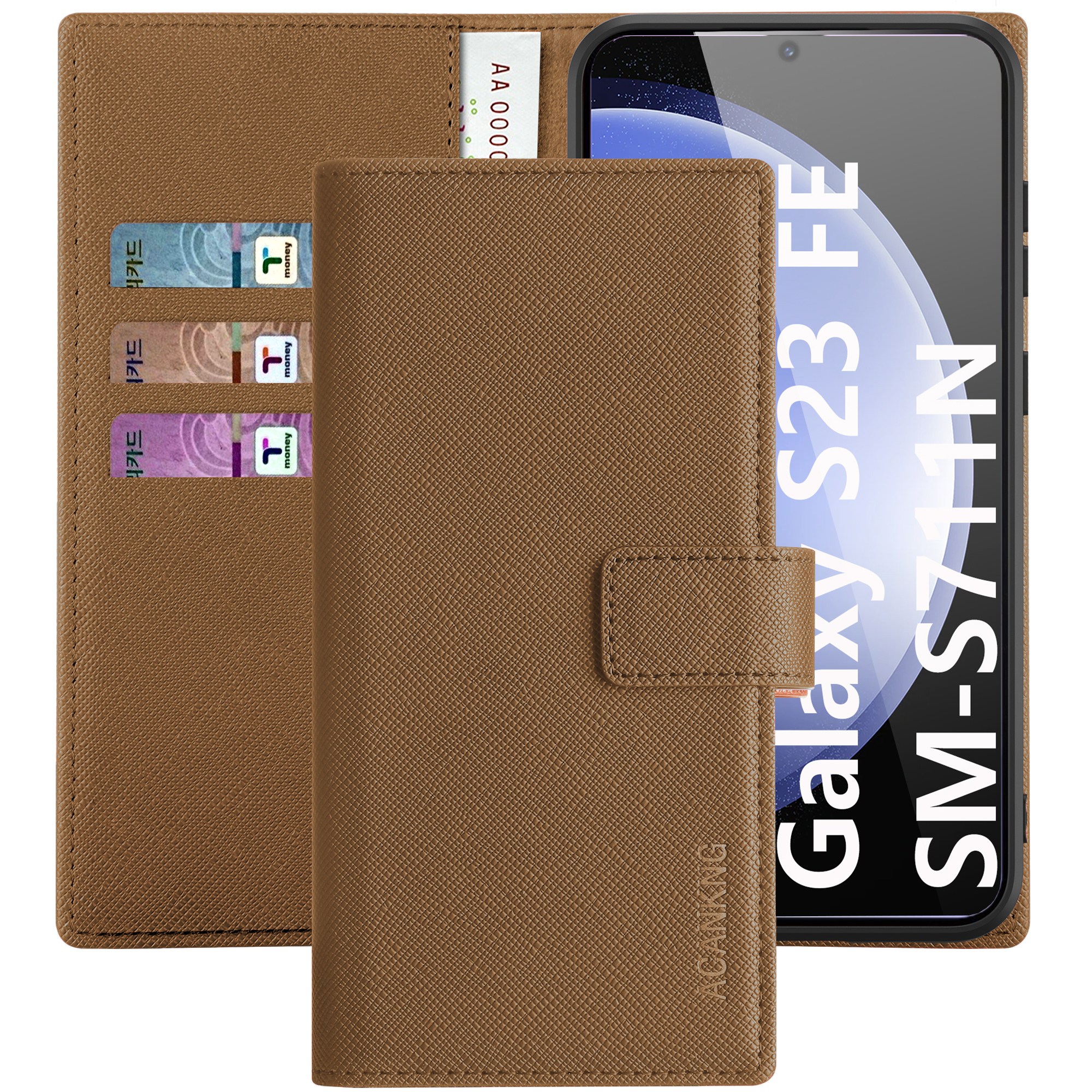 아칸크 지갑형 가죽 카드수납 다이어리 휴대폰리 케이스+지문인식 보호필름 풀세트 13,900원