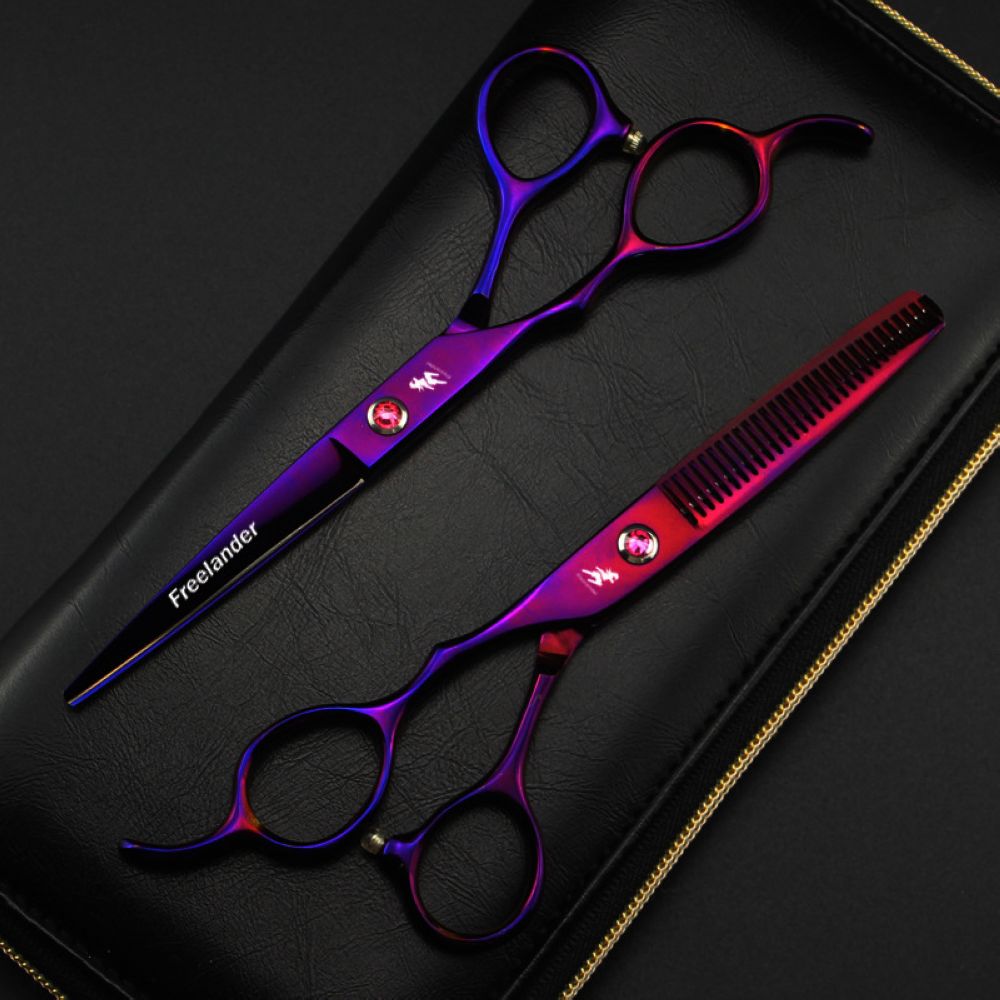 프리랜더-6 인치 보라색 헤어 가위 세트 왼손 전문 스테인레스 스틸 이발소 미용 가위 33,900원