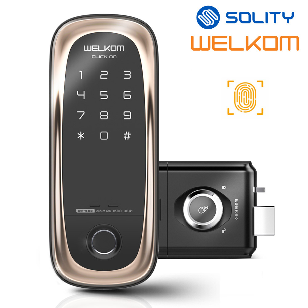 [전국설치] 솔리티 웰콤 클릭온 지문인식+번호키 블루투스(옵션) 즉시잠금기능 지문인증 0.9초 빠르고 정확한 인증 지문100개 허수기능 번호키 현관문 디지털도어락 도어록, 방문설치, 웰콤 클릭온 149,800원