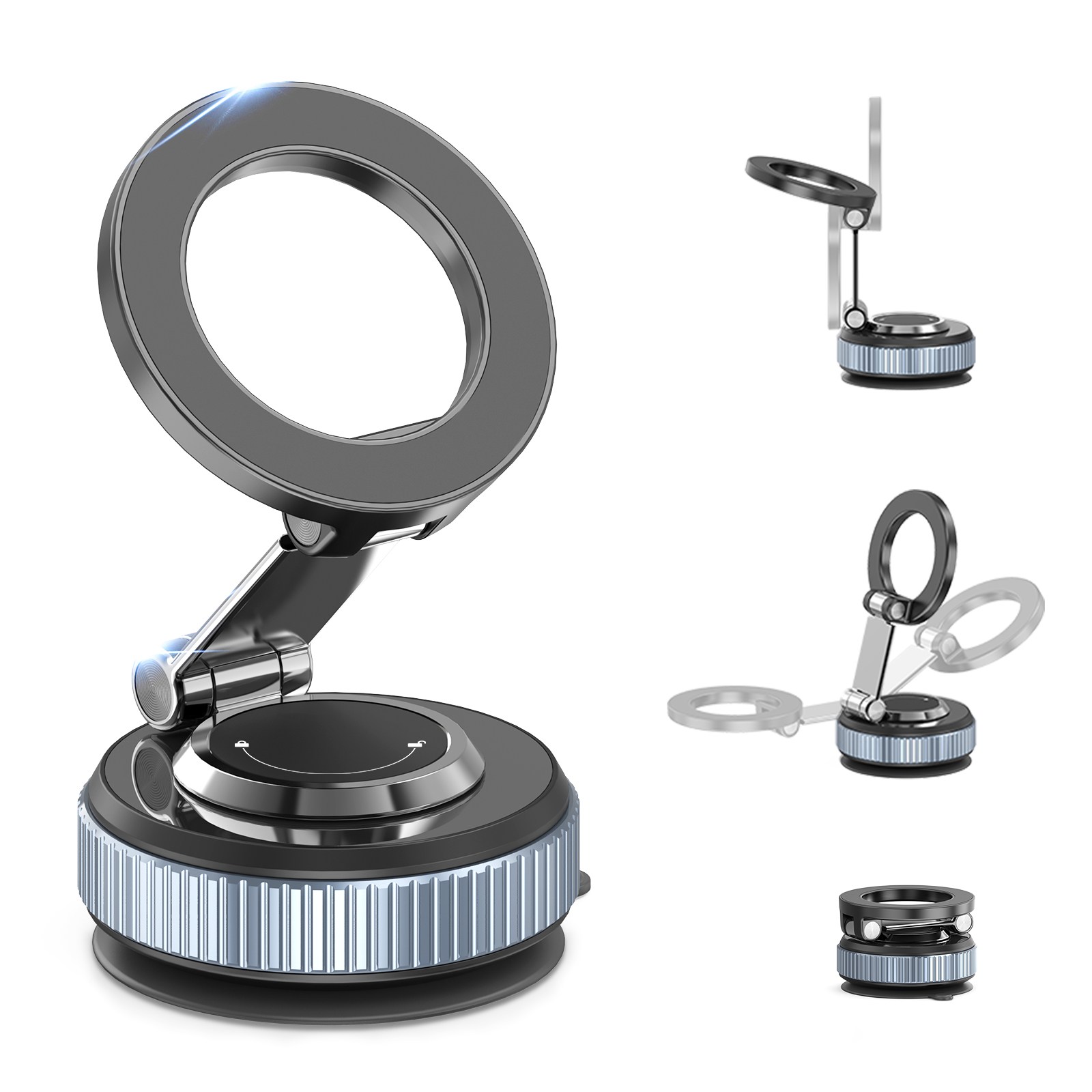 강력흡착 차량용 핸드폰거치대 360도회전 진공흡착 아이폰 갤럭시 호환, Black, 1개 19,000원