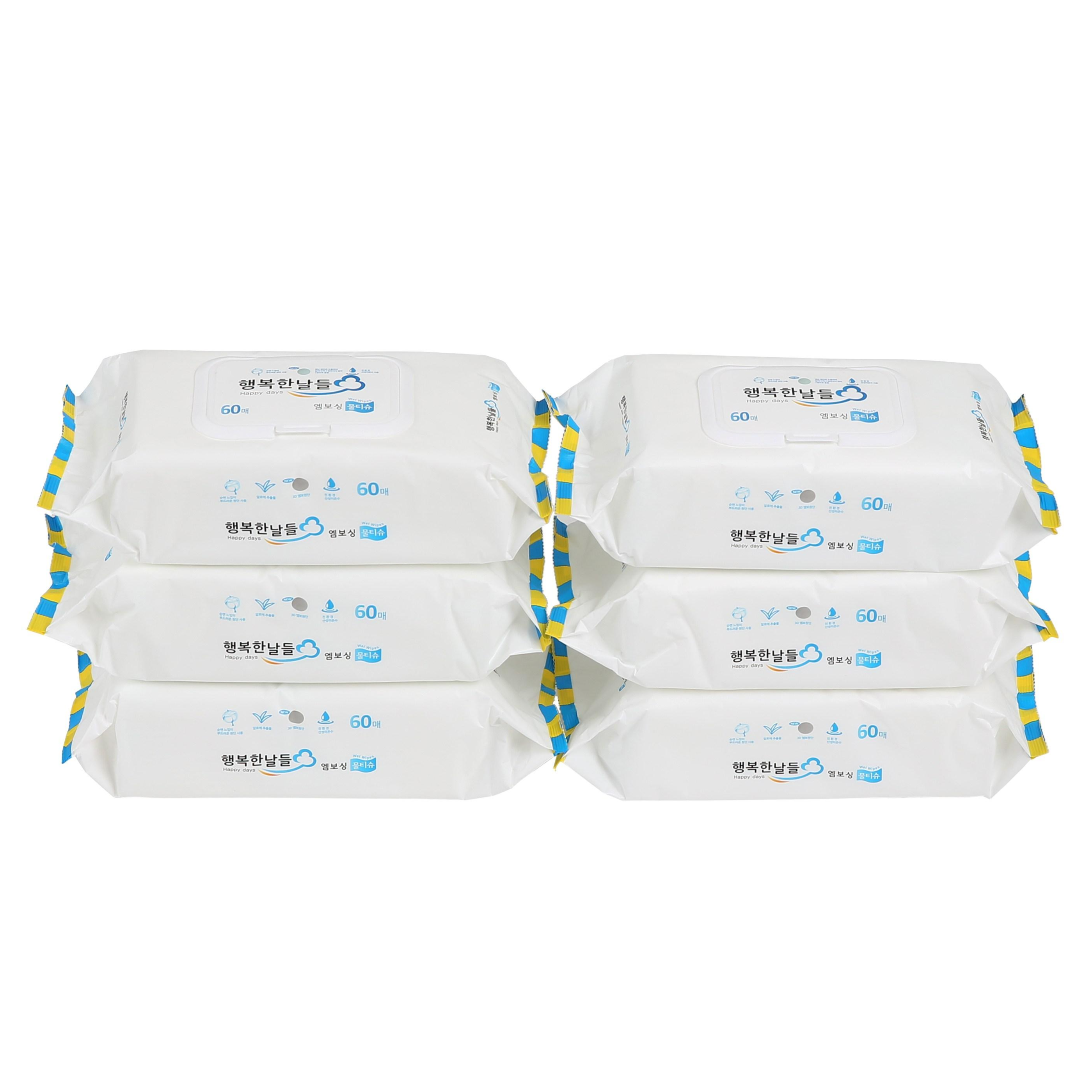 행복한날들 엠보싱 물티슈 대용량 순면 알로에 60매, 1개 3,000원