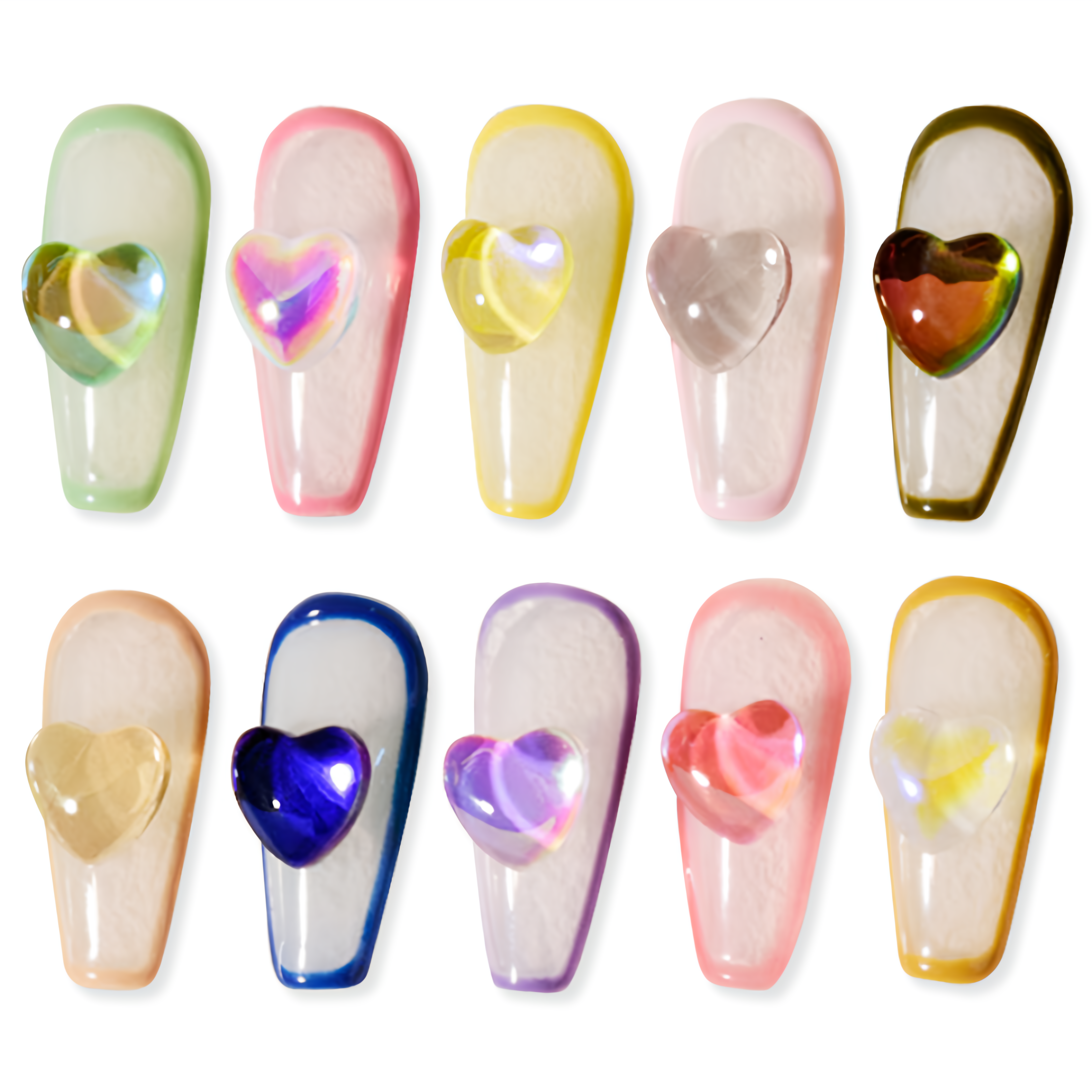하트 유리알 얼음 네일 파츠스톤 10종 피치 하트파츠, 1개, 10 투명오로라 1,200원
