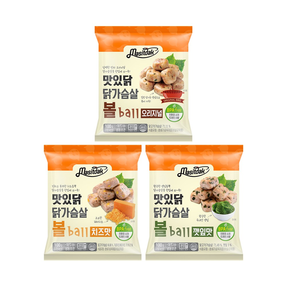 [랭킹닭컴] 맛있닭 닭가슴살볼 3종 혼합, 50개 99,500원