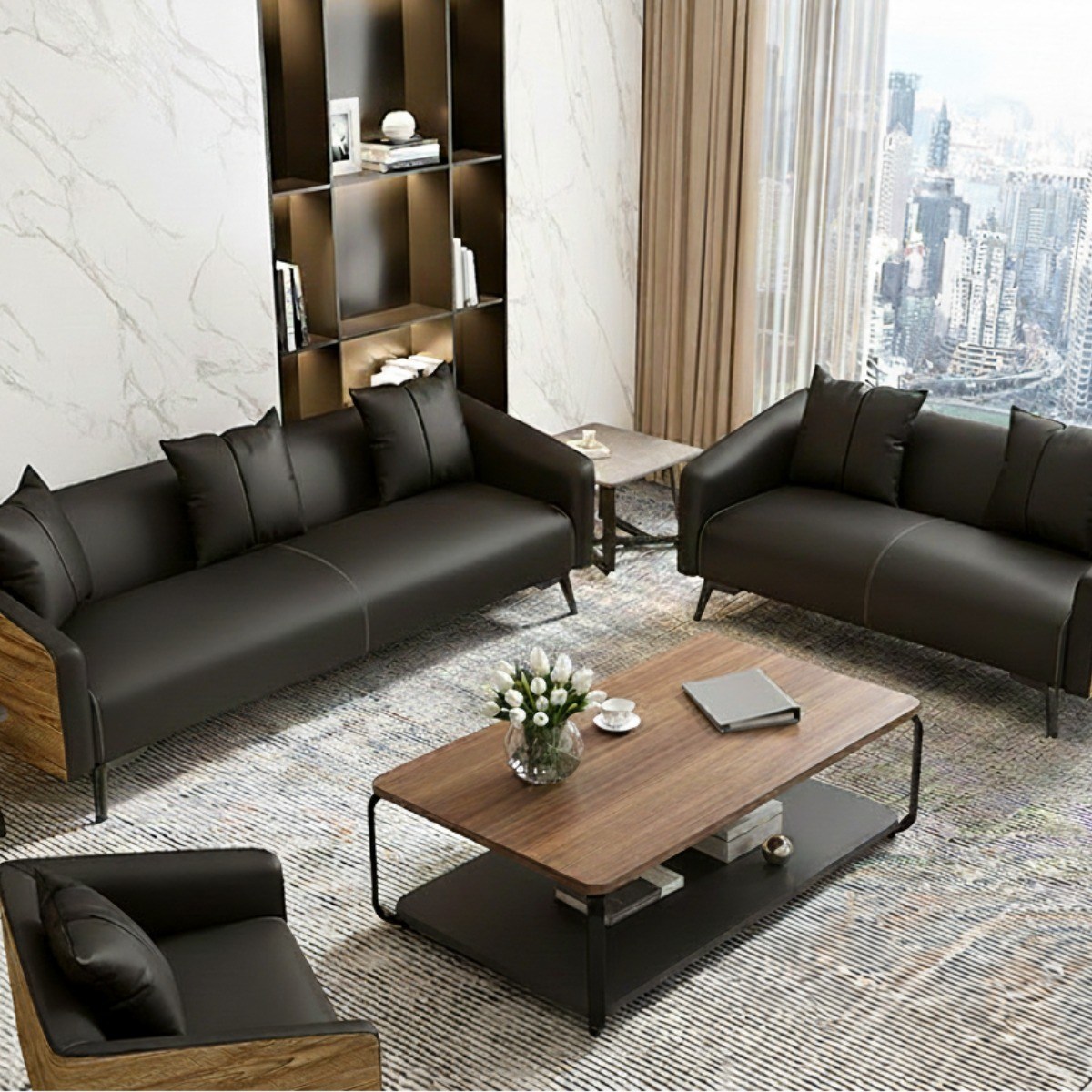 숨소 사무실 쇼파 세트 3인용 대표실 가죽 부동산 업소용 사장실 632,000원