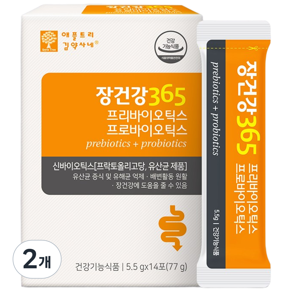 애플트리김약사네 장건강365 프리/프로바이오틱스 2주분, 1박스, 비피더스 유산균, 5.5g, 2개 39,800원