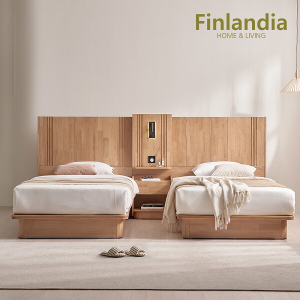 [핀란디아] 마로네 원목 트윈 평상형 슈퍼싱글침대SS(침대2개)+무빙월+협탁 2,230,000원