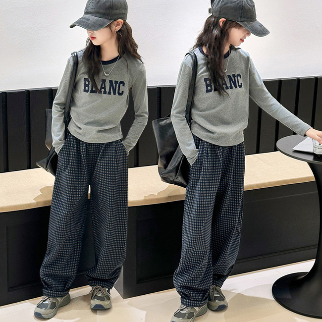 나나키즈 여아 신상 봄 가을 초중생 큰영문 프린팅 상하복 세트 주니어 긴팔 상의+하의 초등생 체크 긴바지 (77680) 40,800원