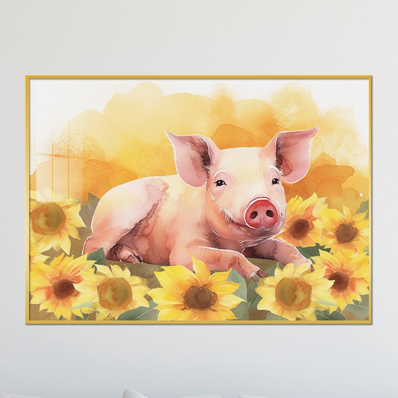 아트블루 돈 들어오는 황금 입체 돼지와 해바라기 속 행복한 돼지 거실 액자 인테리어 소품, 5_해바라기 속 돼지 67,900원