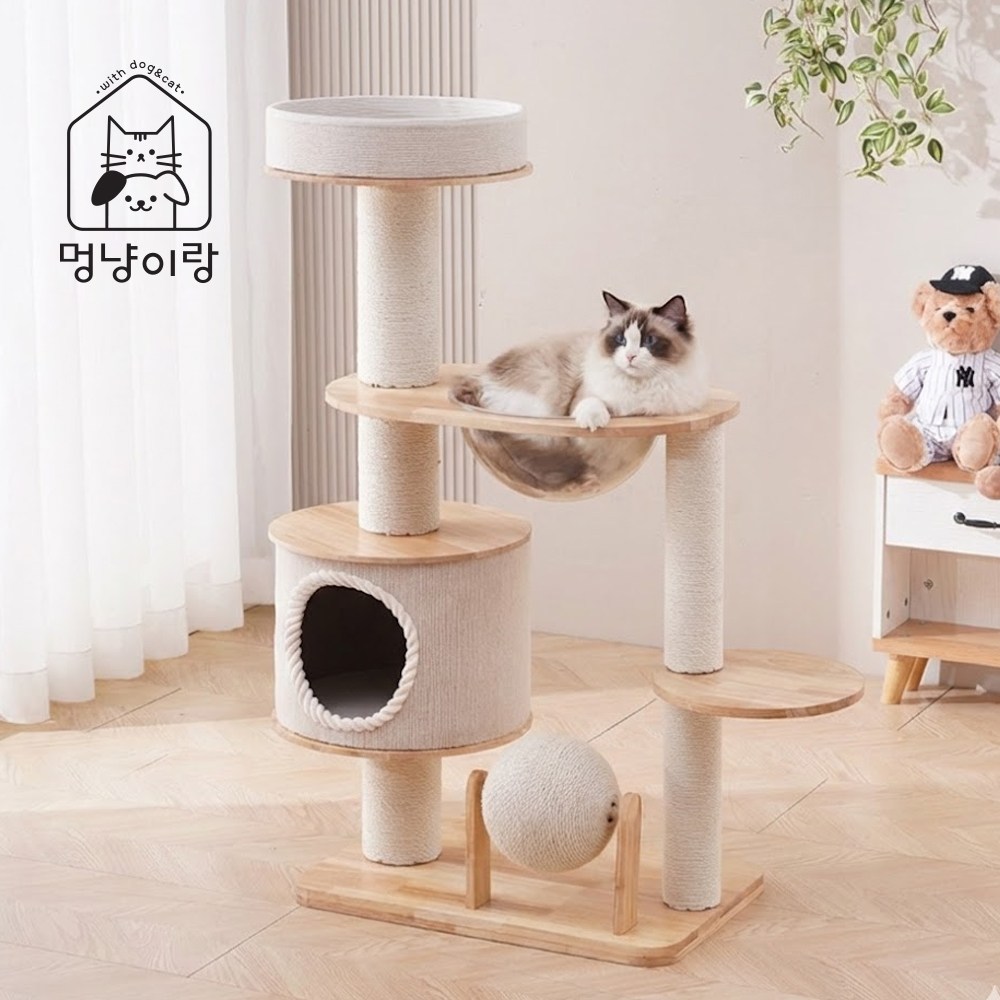 멍냥이랑 써클 앤 버블 대형 원목 캣타워, 현재가 135,900원