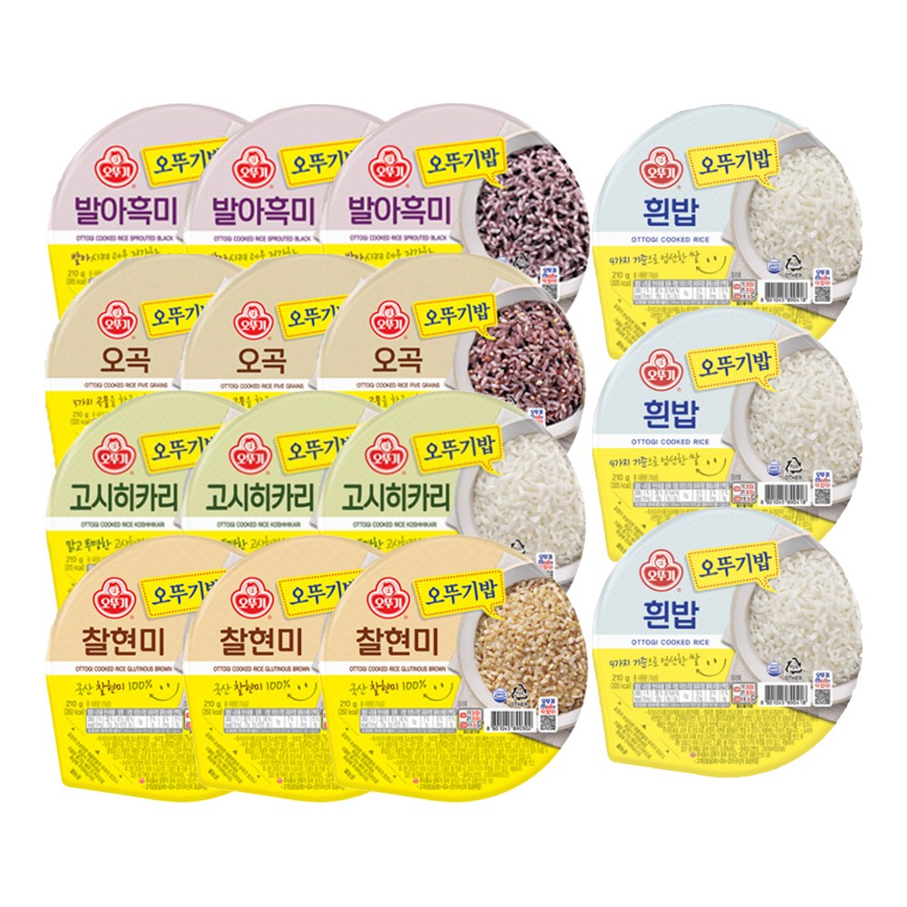 오뚜기밥 잡곡밥 5종세트 오뚜기밥 3개 + 찰현미 3개 + 오곡 3개 + 발아흑미 3개 + 고시히카리 3개, 210g 19,900원