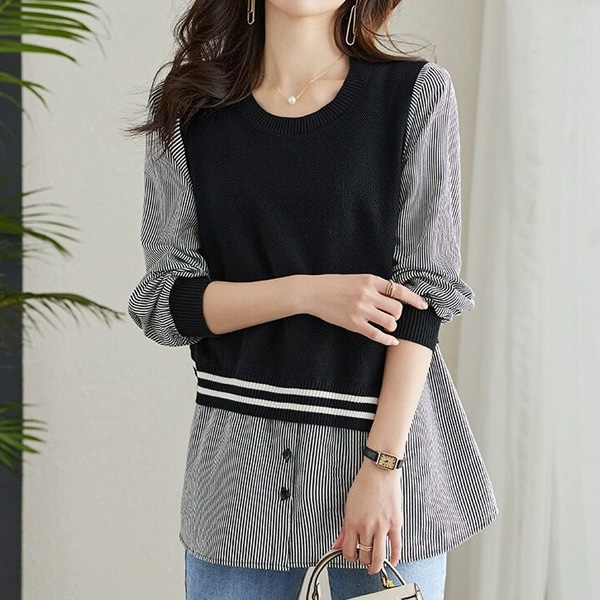 로렌미 에페 니트조끼 스트라이프 티 블라우스 S261219SS-10 25,900원