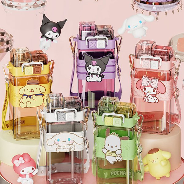 아트박스/산리오 산리오 더블캡 사각 롱 빨대 물병(520ml)  , 1개 15,360원