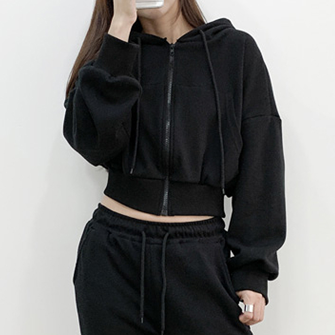 매드문 여성용 크롭 무지 후드 집업 24,900원