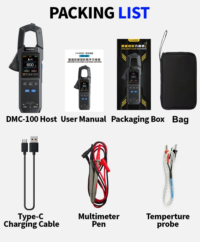 FNIRSI DMC-100 클램프 유형 멀티미터 온도 프로브가 있는 자동 지능형 고정밀 전류계 60,900원