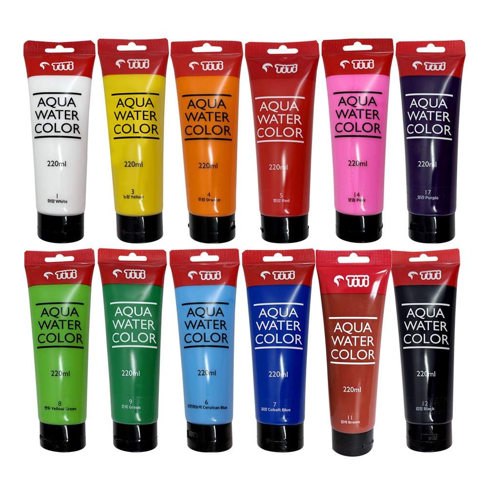 티티 아쿠아물감 수채화물감 220ml 12색세트구성 32,000원