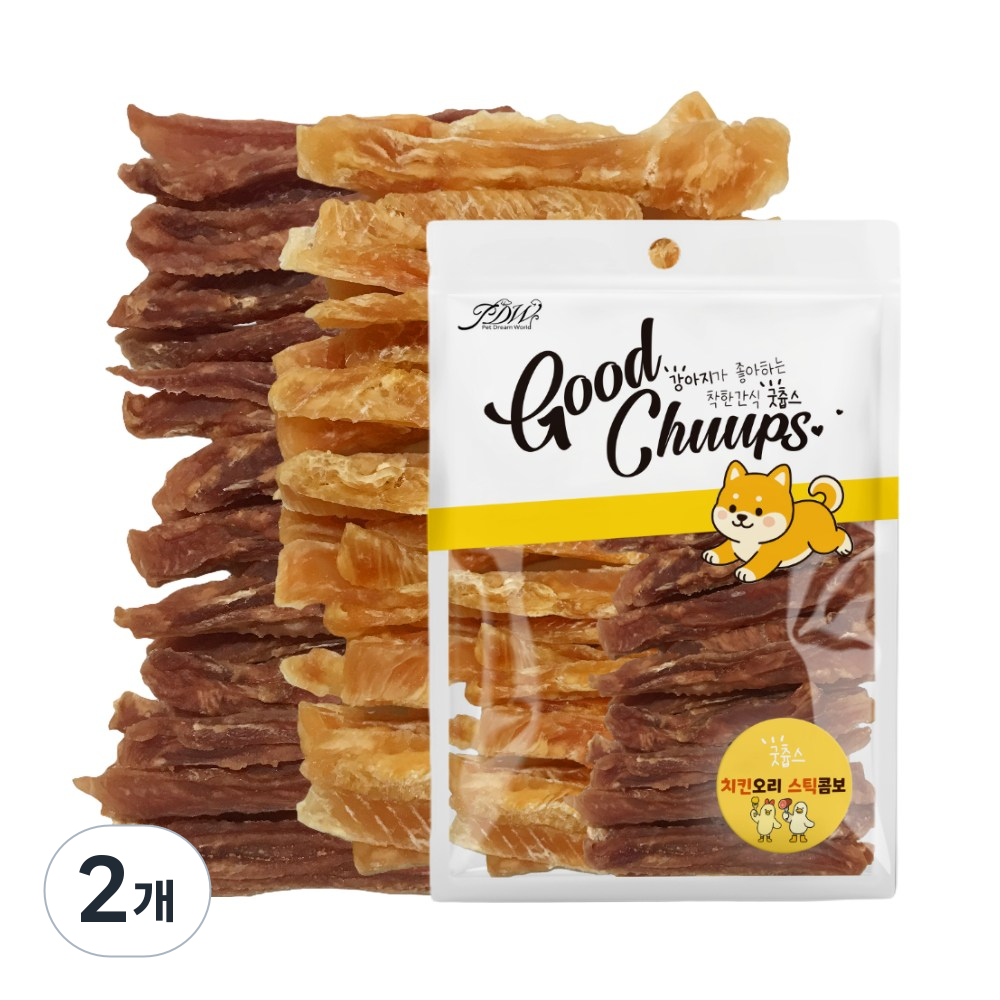 굿츕스 07 강아지간식 강아지육포 믹스 강아지보양식 개껌 강아지껌, 180g, 2개, 치킨스틱+오리스틱 12,640원
