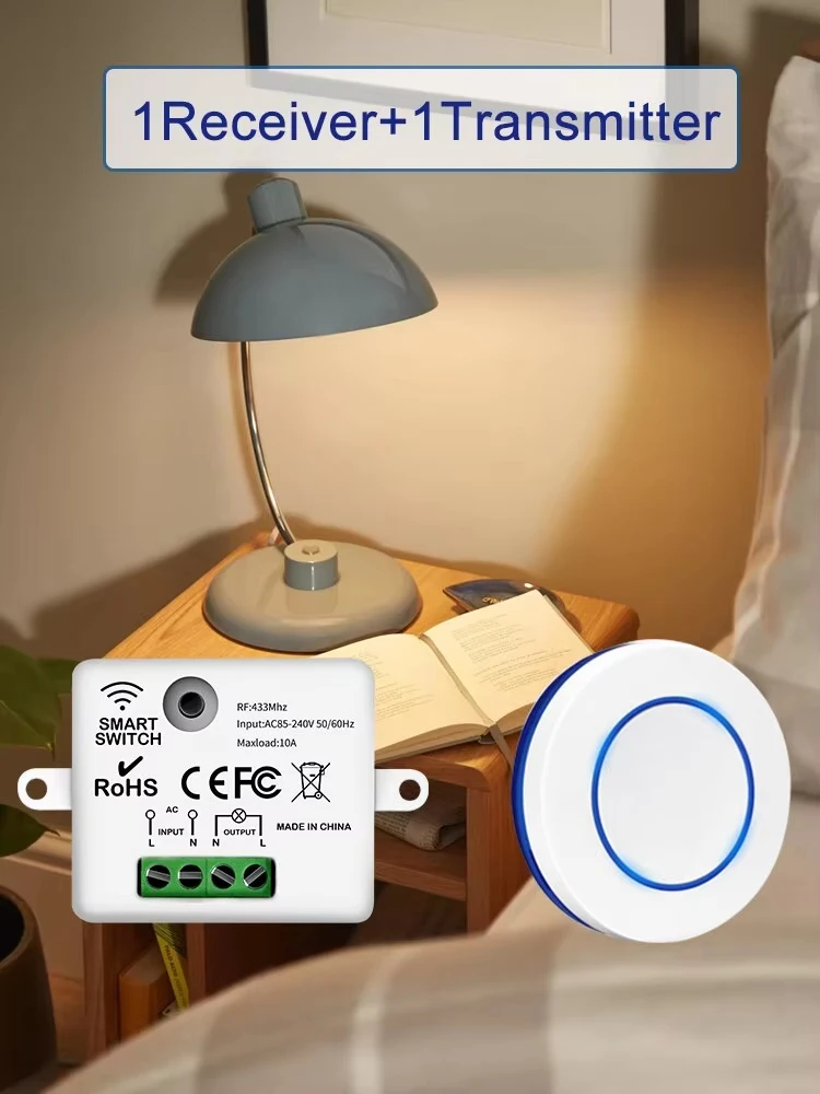 220V 110V 10A 릴레이 수신기 미니 소형 원형 버튼 벽면 패널 스위치 RF 433MHz 무선 리모컨 조명 (LED 램 17,930원