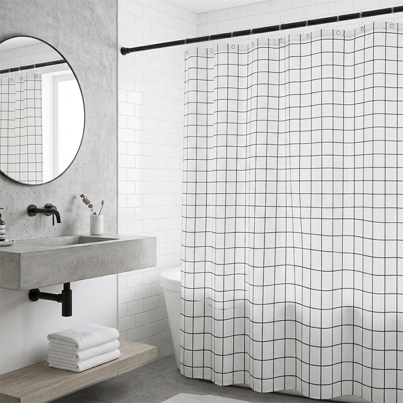 리빙빈욕실 방수 샤워 커튼 + 커튼링 포함, 1개, 블랙체크 5,990원
