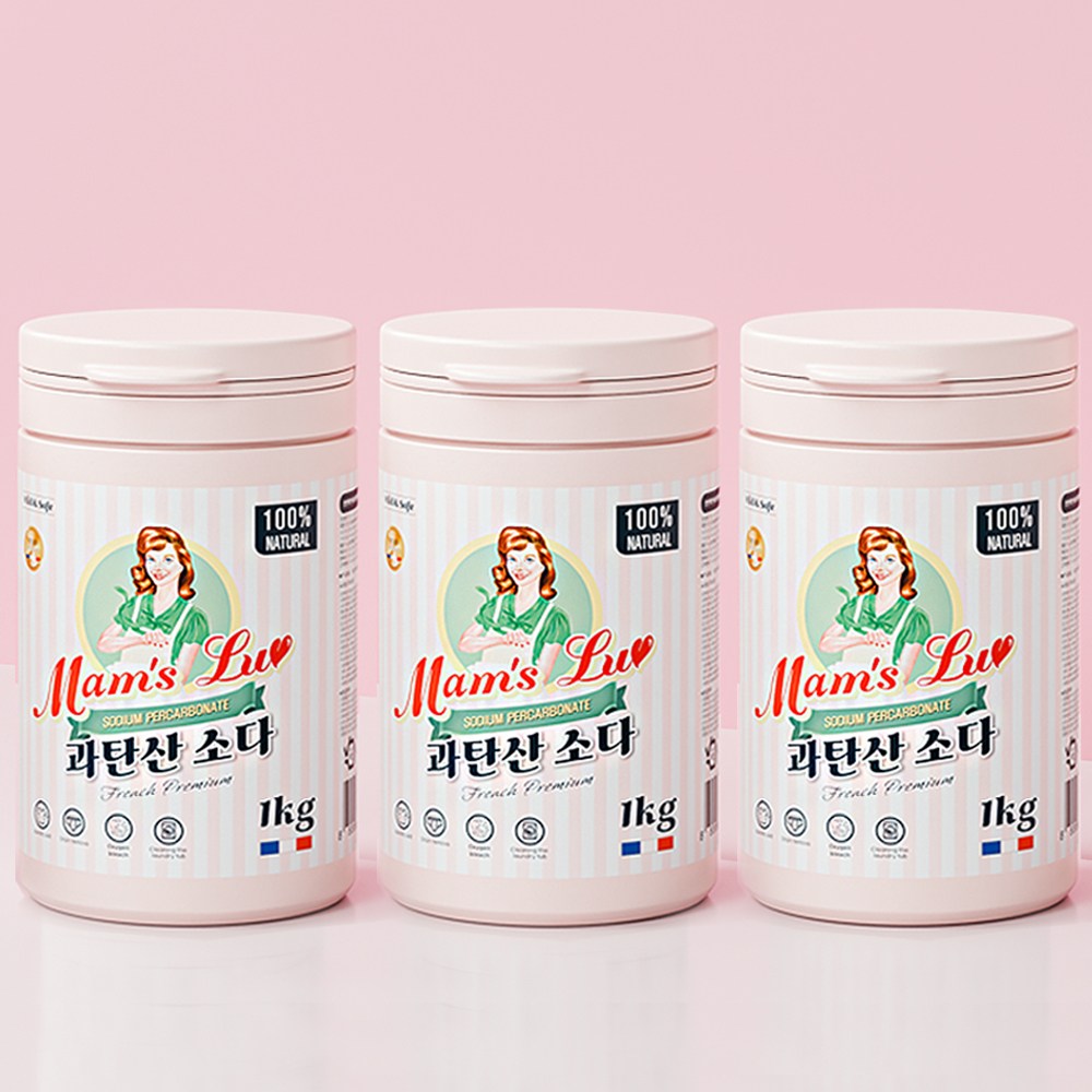 맘스럽 (초특가) 과탄산소다 1kg x 3통 프리미엄 용기형 1등급 천연세제  세탁세제 세정제  세제는 맘스럽 입니다 9,900원