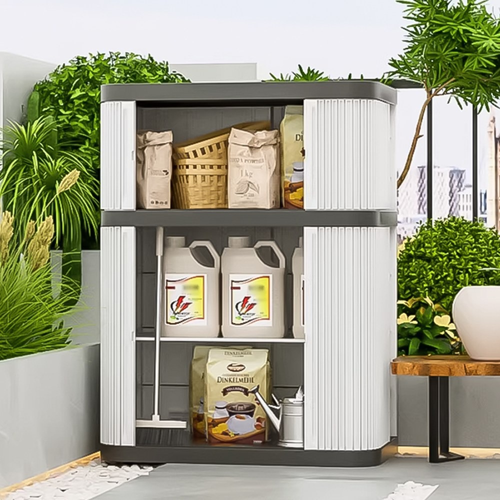 리바홈 방수 야외창고 간이 방진 가벼운 실외 테라스 베란다 정리함 수납함 창고, 화이트+블랙 295,000원