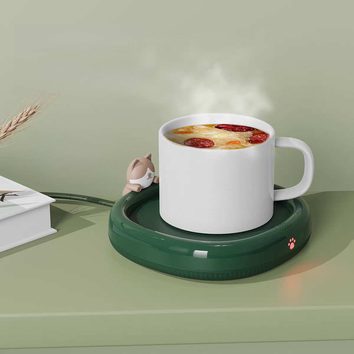 WIRQO 전기 컵워머기 보온컵받침 사무실용 따뜻함유지 받침패드 가열 보온 보틀워머 여친 선물 머그 인덕션 보온 워머, 녹색 28,200원