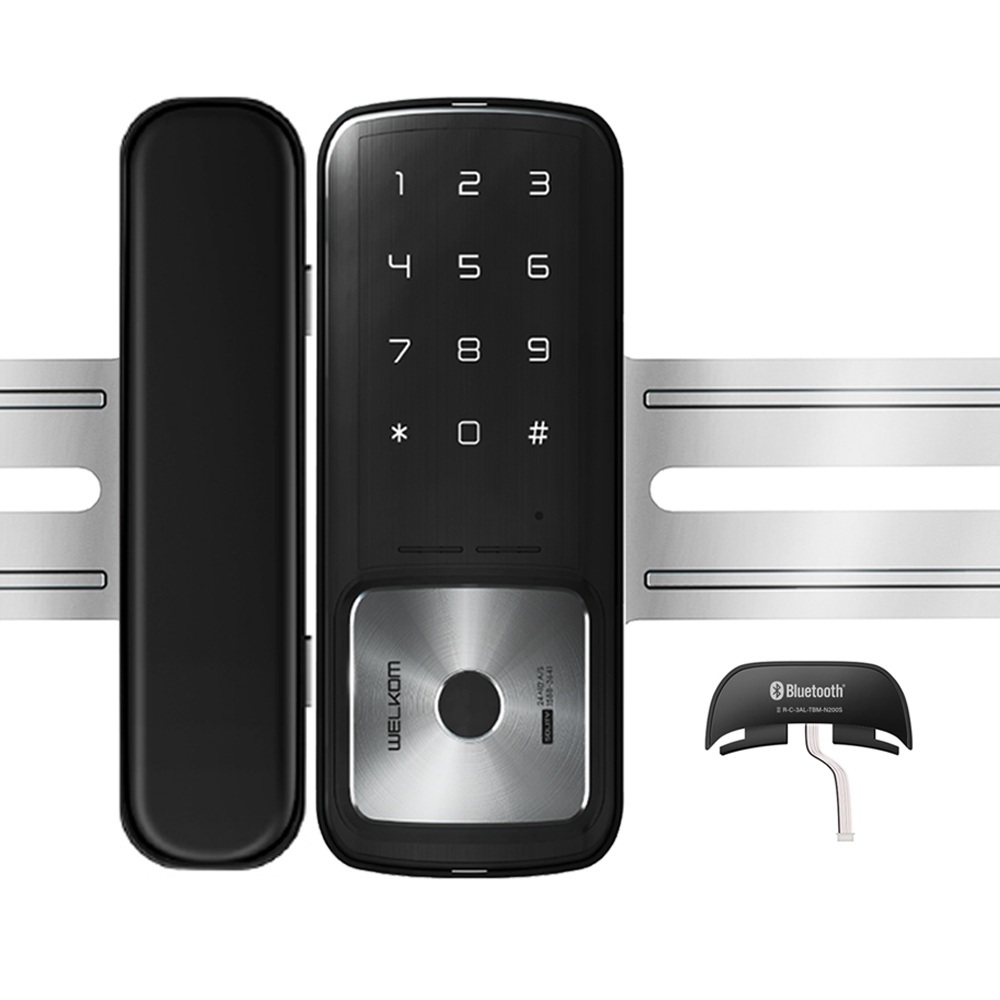 솔리티 손잡이 없음 유리 양문 전용 지문인식 날개형 보조키 도어락 WG-30B + 근거리용 블루투스 모듈 세트 265,000원