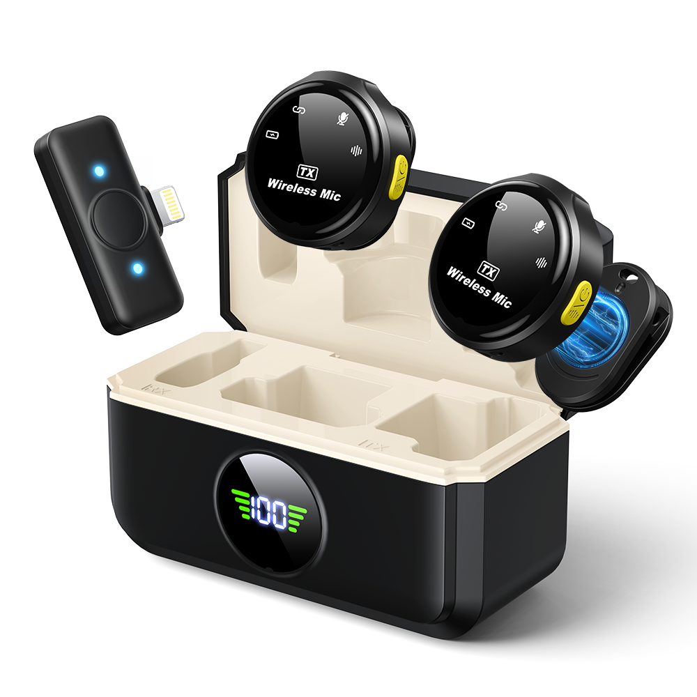 NICESUN 프로 무선 핀마이크 듀얼 충전 케이스 포함 휴대폰 마이크 유튜브 방송용 M10, 블랙, 라이트닝 68,100원