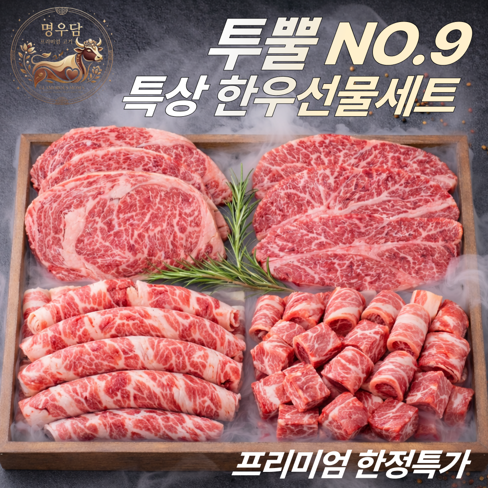 명우담 한우선물세트 1++(9) 마장동 NO.9 투뿔한우 최고급 명품 마블링 모듬세트 3호, 0.8세트 114,900원