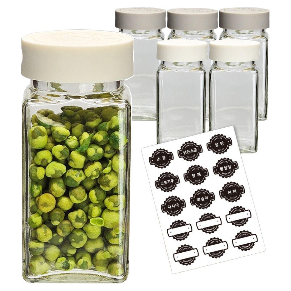 미르코리아 헥사 얌얌 실리콘뚜껑 사각 유리 양념병 허브 250ml x 6p + 라벨 스티커 세트, 1세트, 양념병 250ml x 6p + 라벨 스티커 16,300원