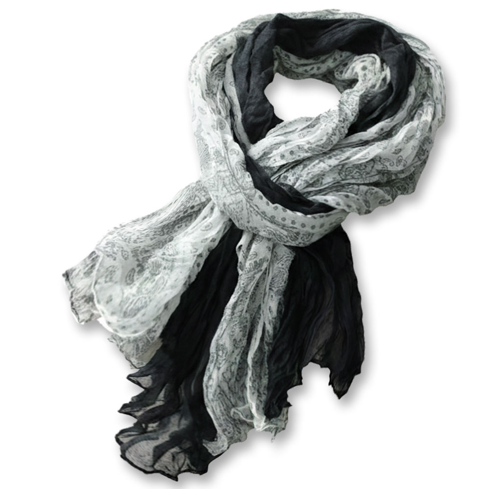 메리앤유 잔꽃나염 내추럴 링클 주름 배색 롱 스카프 머플러 9,990원