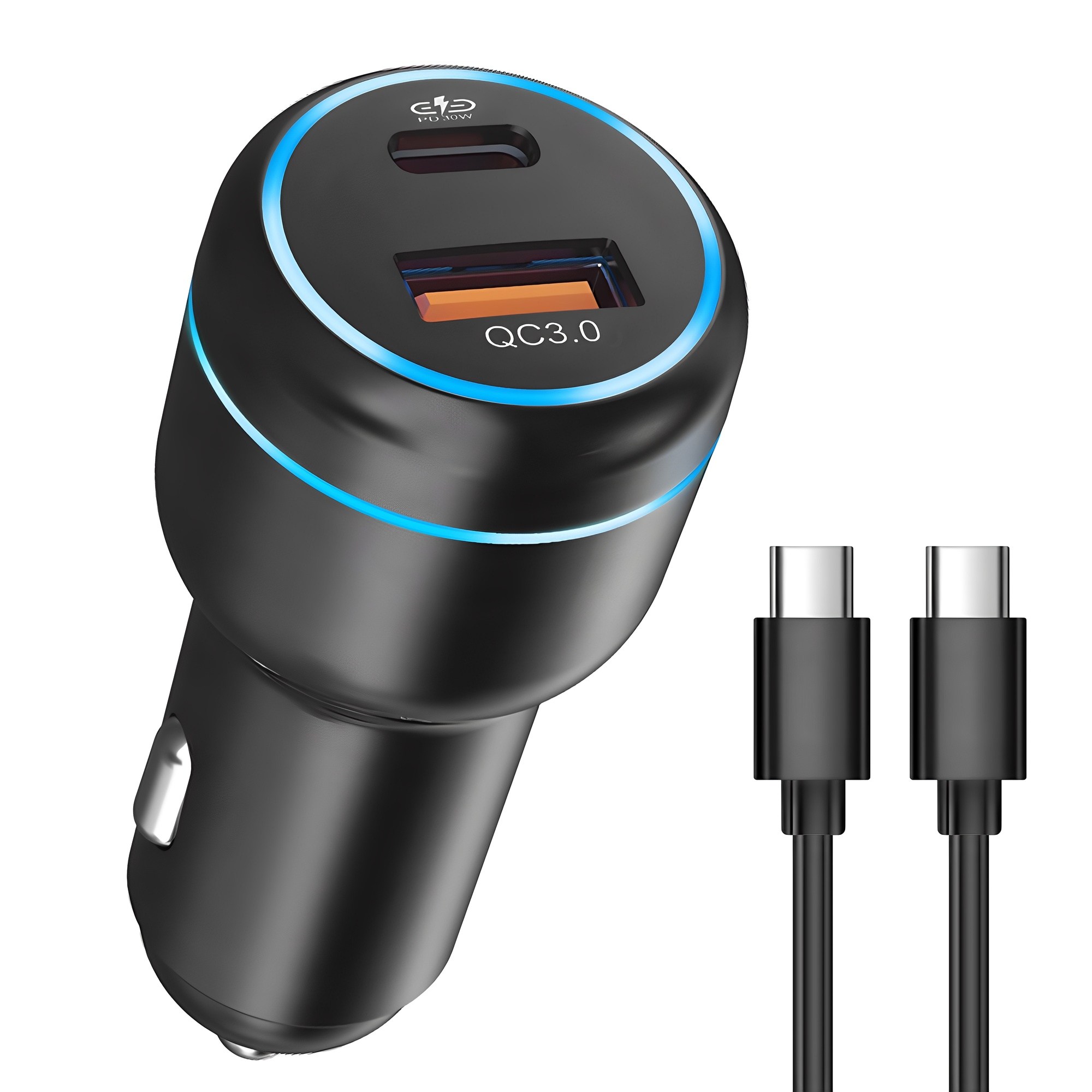 홈플래닛 PD 3.0 48W 2포트 차량용 시거잭 고속 충전기 + C to C 충전케이블 세트 7,390원