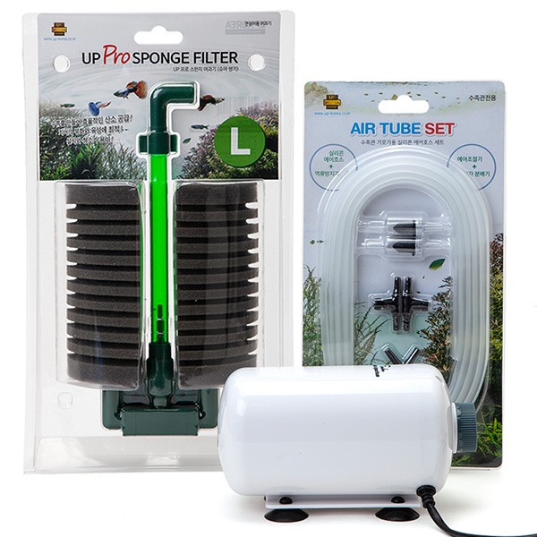 유피코리아 UP PRO 스펀지여과기 L + 2구 에어펌프 DS-9003 + 연결부속 에어튜브 세트 28,030원