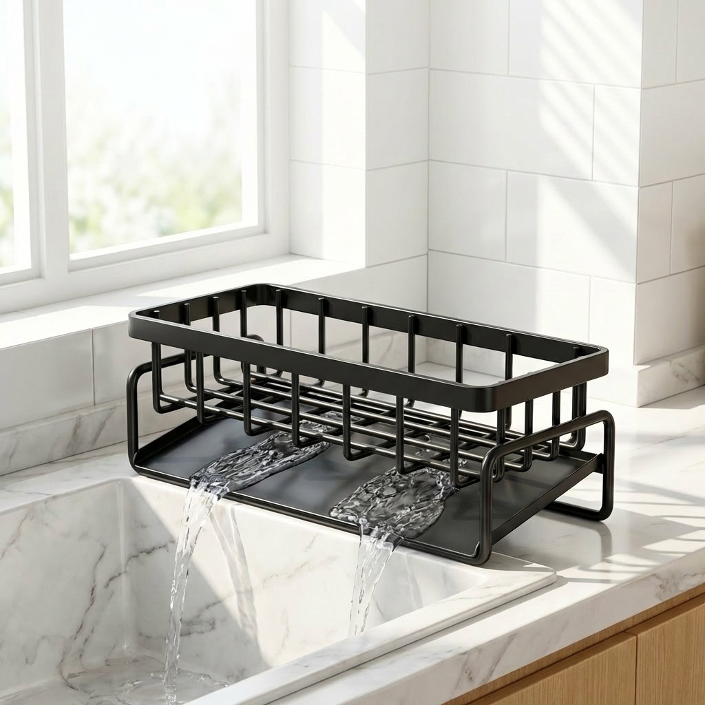 로블레 무타공 자동 물빠짐 올스텐 수세미 행주 거치대, 1개, 스테인리스 실버 14,900원