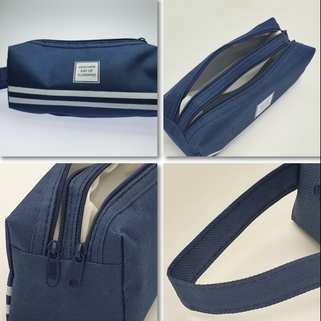 대용량 2칸 패브릭 필통 더블 레이어 중학생 고등학생 대학생 펜 파우치 네이비 2,900원