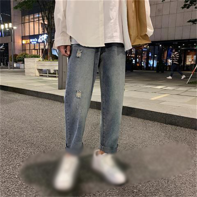 AOKADA 남성 9부 롤업 데님 팬츠 찢청 일자 통 청바지 24,810원