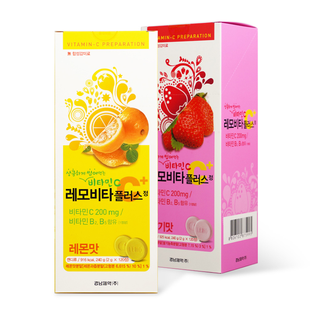 레모비타플러스 비타민C 츄어블 딸기맛 120정(240g) + 레몬맛 120정(240g), 경남제약 비타민, 240정, 1세트 15,770원