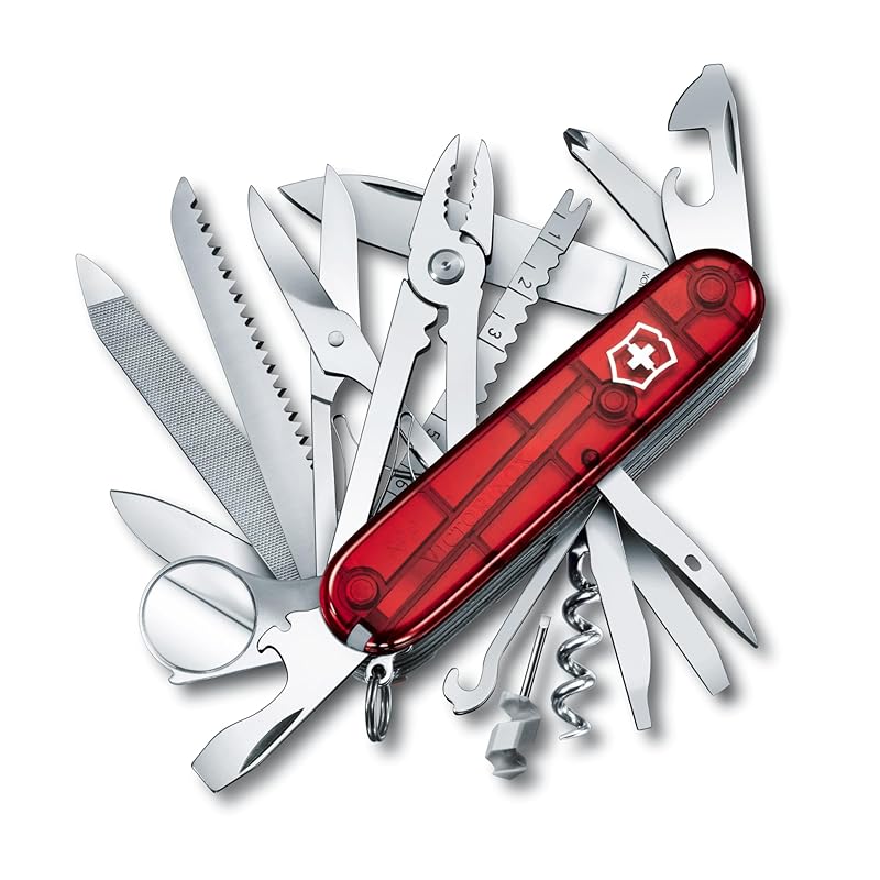 33 VICTORINOX(빅토리녹스) 스위스 챔프 트랜스 루센트 레드 다기능 나이프 아웃도어 캠프 플라이어 가위 루페 첨부 138,980원