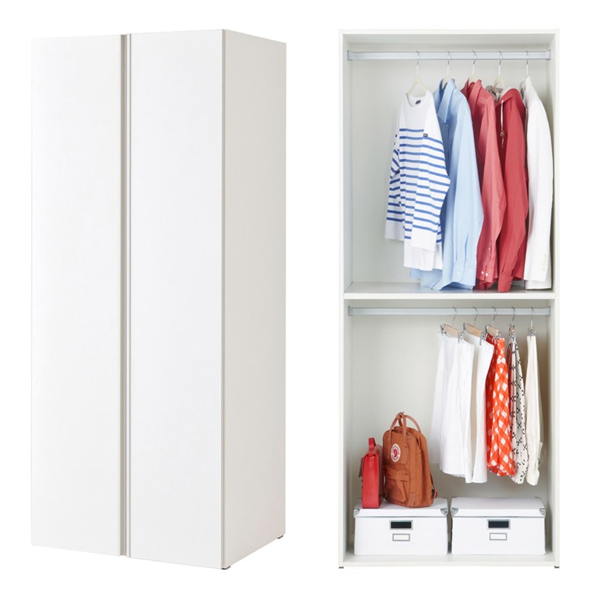 한샘 샘베딩 스테디 옷장 80cm(높이194cm) 2단행거형 10종, B형 : 화이트하이글로시도어+화이트몸통(B) 209,900원