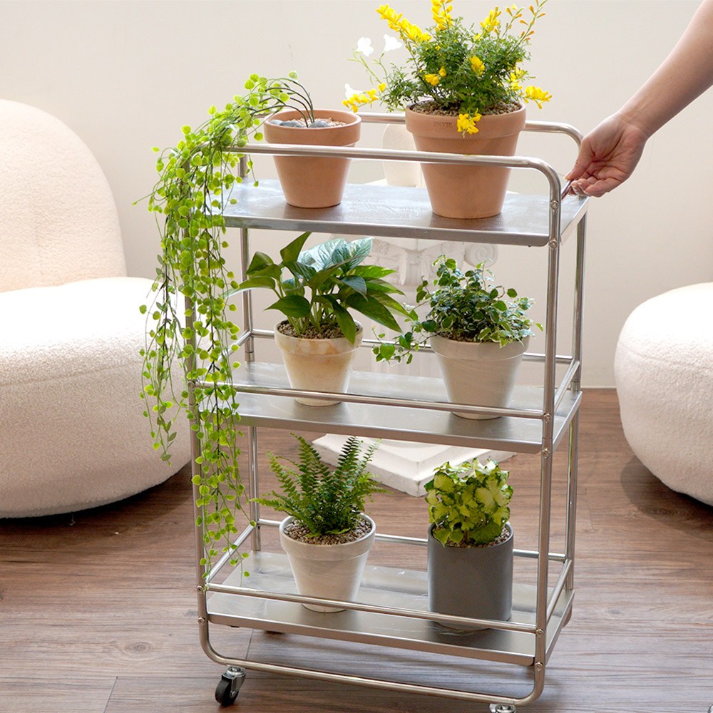 친절한마이쮸 스테인리스  3단 슬림 거실 화분 정리 선반 3단 거실 화분 트롤리 35,900원
