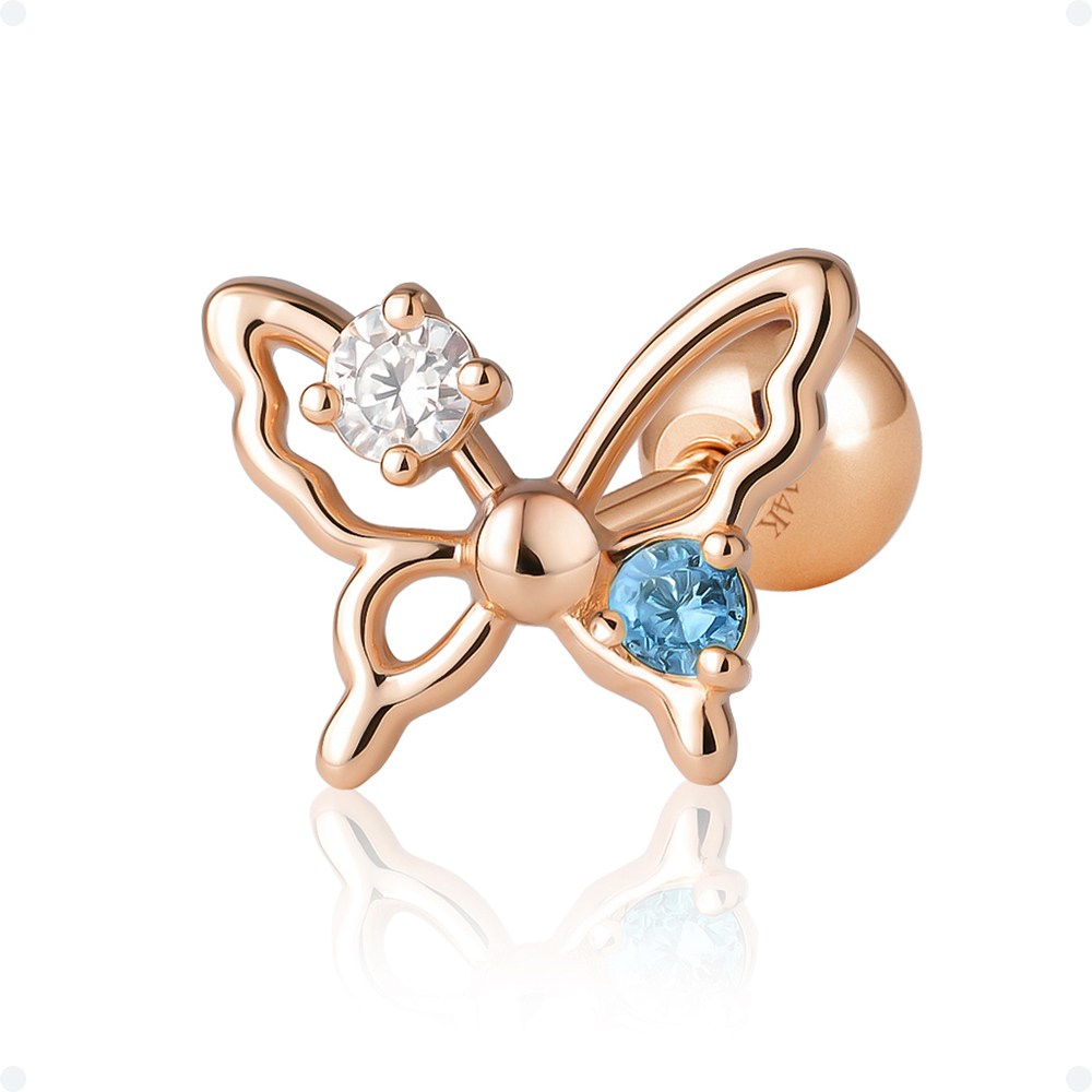 쥬넬 14K 라인 나비 화이트 블루 큐빅 포인트 피어싱 귀걸이 114,900원