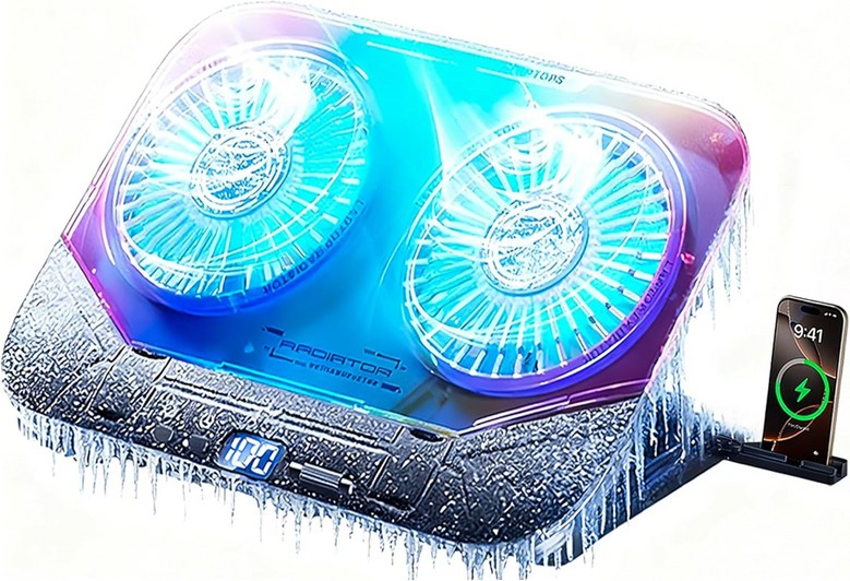 2026년 업그레이드된 듀얼 TEC 쿨러 게이밍 노트북 강력한 터보 팬 2개 고속 냉각 12-21인치 높이 스탠드 5개 기어 속도 조절기 100개 LCD 화면 RGB 휴대폰 홀더 101,850원