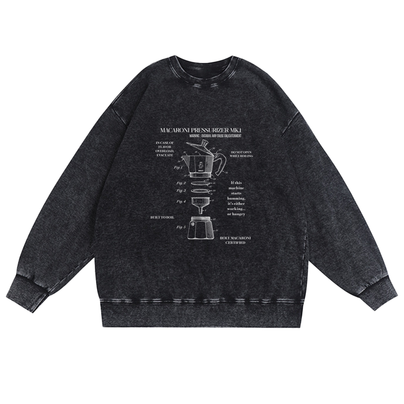 홀리마카로니 남녀공용 Moka pot 피그먼트 오버핏 프린팅 빅사이즈 스웻셔츠 맨투맨 49,900원