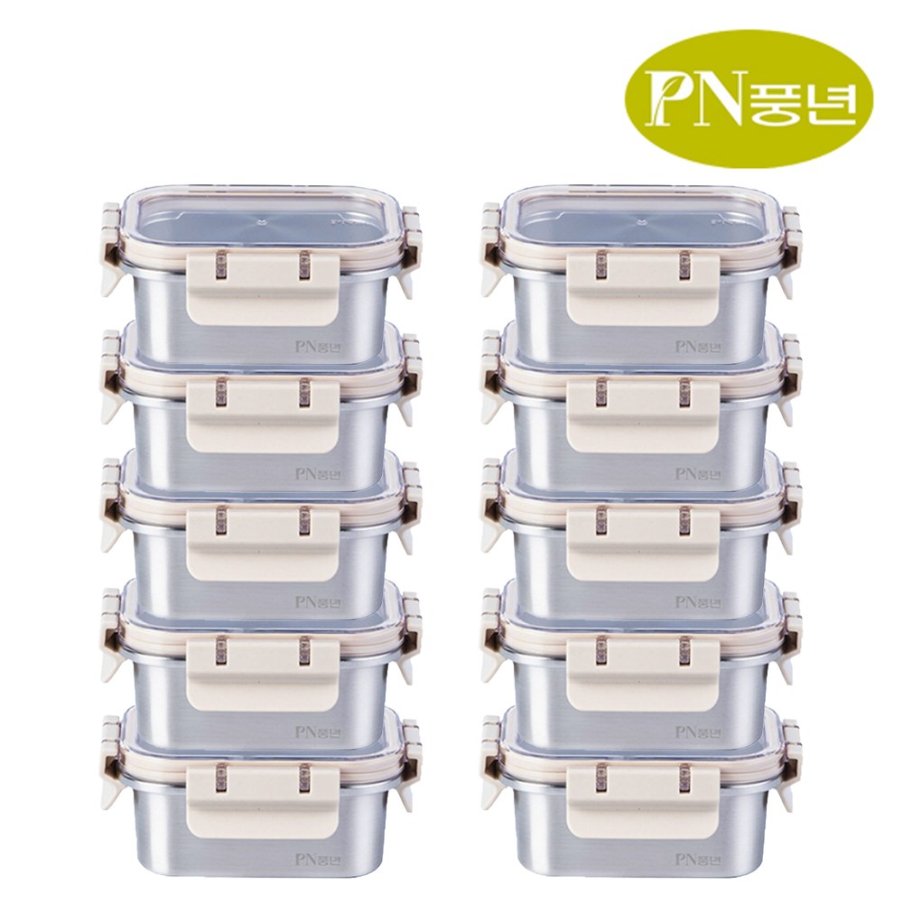 PN풍년 스텐 반찬통 400ml 10세트 보관 소분 밀폐용기 전자레인지 오븐 식기세척기 냉장 냉동, 400ml, 10세트 126,000원