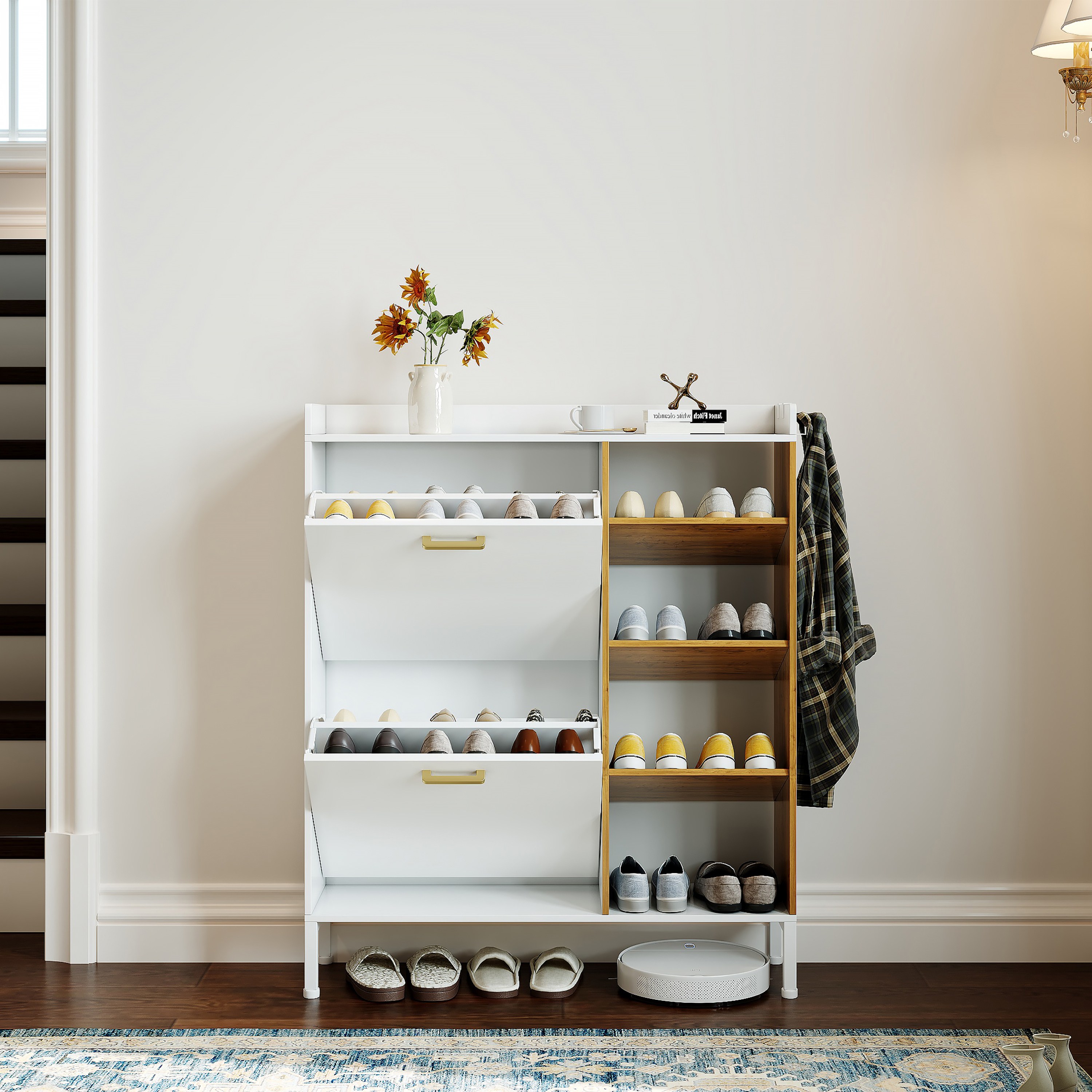 현관 신발장 슬림 신발장 대용량 수납장 다용도신발장 현관 입구 객실 침실 원목 신발장, 4단, 900mm 화이트 160,000원